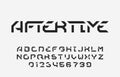 Aftertime alphabet font. Futuristic stencil letters and numbers.