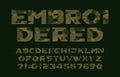 Embroidered alphabet font. Camo letters and numbers.