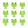 Set of cute cartoon green frog emoji set isolated on white background. Royalty Free Stock Photo