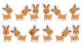 Set of expression of emotions of funny reindeer for Christmas decoration set isolated on white background. Royalty Free Stock Photo