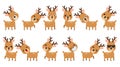 Set of expression of emotions of funny reindeer for Christmas decoration set isolated on white background. Royalty Free Stock Photo