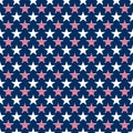 Abstract seamless vector pattern with white five pointed stars and stars with red stripes on blue background. Royalty Free Stock Photo