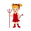 Cartoon funny devil girl holding a pitchfork Royalty Free Stock Photo