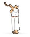 Feast of trumpets Jewish blowing the shofar horn cartoon graphic vector