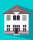 Vector icon of colonial building isolated on blue