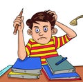 Stressed student with too much homework Royalty Free Stock Photo