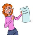Happy girl showing her exam result Royalty Free Stock Photo