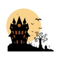 Cartoon Haunted old house on the moon background