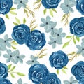 Watercolor floral seamless pattern with navy rose illustration