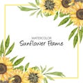 Hand painted watercolor sunflower floral frame Royalty Free Stock Photo