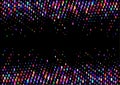 Colorful pattern with glowing circular dots. Horizontal rainbow lines on black background