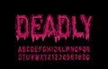 Deadly alphabet font. Blood messy letters and numbers.