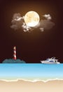 Tropical lighthouse on rocky outcrop at night Royalty Free Stock Photo