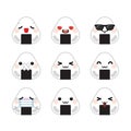 Set of Kawaii onigiri emoji set isolated on white background.