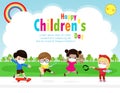 Happy children day for new normal lifestyle concept Template for advertising brochure or poster flyer, group cute kids