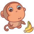 Little monkey with ripe bananas scene