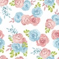 Blue pink floral seamless pattern watercolor with rose flower Royalty Free Stock Photo