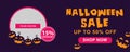 Halloween sale banner. Halloween background with tombstones, pumpkin, monster, haunted house and full moon. Invitation flyer or te Royalty Free Stock Photo