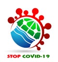 Stop COVID-19 concept world map with stop covid-19 sign vector illustration.