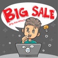 Boy character want to participate on blackfriday big sale illustration