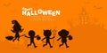 Happy halloween party poster, Cute Little group kids silhouette dressed in Halloween fancy dress to go Trick or Treating, banner Royalty Free Stock Photo