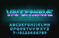 Vaporwave alphabet font. Retro letters, numbers and symbols in 80s style.