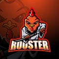 Samurai rooster mascot esport logo design