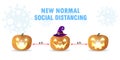 Happy halloween party for new normal concept Pumpkin head and social distancing protect coronavirus covid 19 banner Holidays Royalty Free Stock Photo