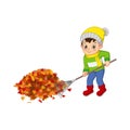 Cute boy volunteers cleaning up autumn leaves Royalty Free Stock Photo