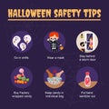 Halloween 2020 safety tips during corona virus pandemic. Stay safe information social media post template.