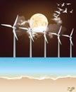 Offshore wind turbines at night Royalty Free Stock Photo