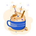 Vector illustration of a cozy blue cup of hot chocolate Royalty Free Stock Photo