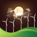 Onshore wind turbines at night Royalty Free Stock Photo