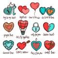 Love And Valentine Sketch Set. Hearts Color Collection Royalty Free Stock Photo