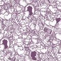 Love And Valentines Doodle Seamless Pattern