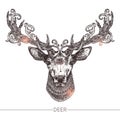 Ornamental Tattoo Deer Head. Highly Detailed Abstract Hand Drawn Style Royalty Free Stock Photo