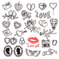 Set Of Sketch Love, Wedding And Valentines Day Doodles