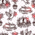 Sketch Love, Wedding and Valentines Day seamless pattern