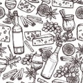 Hand Drawn Sketch Wine Seamless Pattern Royalty Free Stock Photo