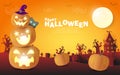 Happy Halloween Poster Party  pumpkin patch in the moonlight. Jack O Lantern party trick or Treating isolated paper cut banner bac Royalty Free Stock Photo