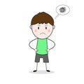 Doodle Frown Face Standing With Akimbo Pose Green shirt Cartoon Vector