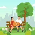 Romantic couple playing guitar at park vector illustration Royalty Free Stock Photo