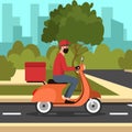 Food deliver man ridding scooter