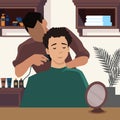 Hairdresser barber doing male client haricut vector illustration Royalty Free Stock Photo