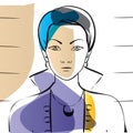 Sketch portrait of serious-looking woman. Editable vector file.