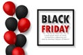 Black Friday Sale Promotion Poster or banner background with Shiny Balloons on black Background ,Big Sale Event Promo and shopping Royalty Free Stock Photo