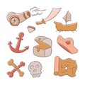 Cute Pirates Doodle vector icon set