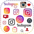 Instagram old and new logos and icons isolated on white background.