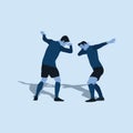 Two soccer player do a dab celebration - two tone flat illustration