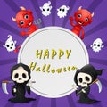 Happy Halloween text with grim reaper and red devil on the sign Royalty Free Stock Photo